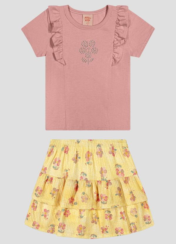 Conjunto Blusa e Shorts-Saia com Elastano Rosa