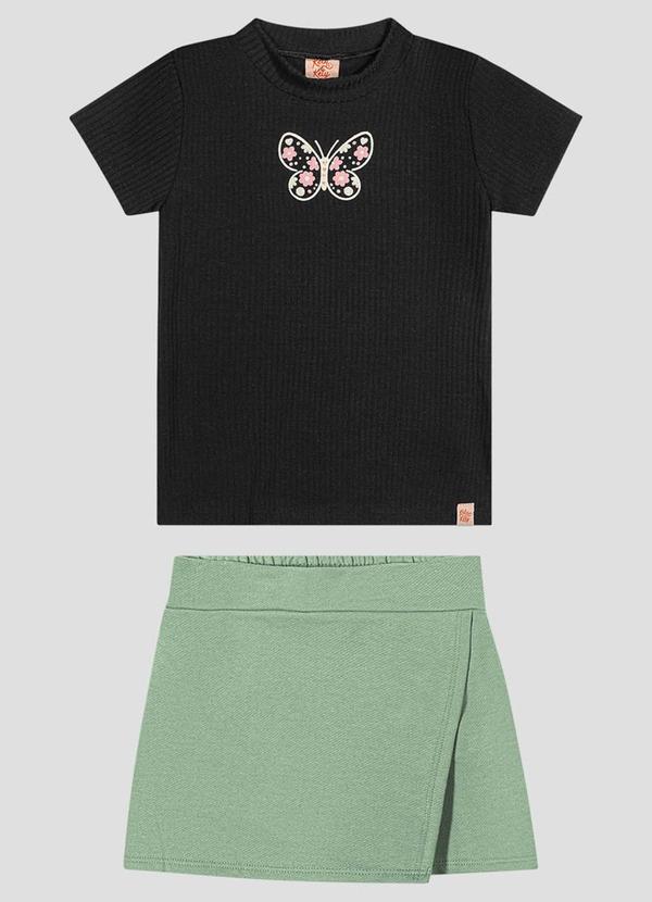Conjunto Blusa e Shorts-Saia Sarjado Preto