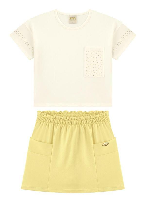 Vista 2 Conjunto Blusa e Shot/Saia Texturizado Bege Milli E Nina Milli E Nina