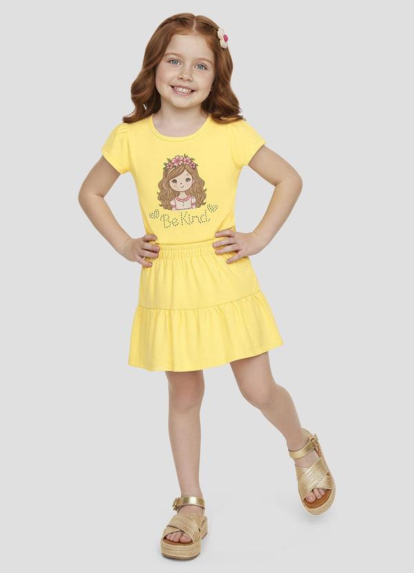 Conjunto Blusa em Cotton e Saia em Malha Amarelo