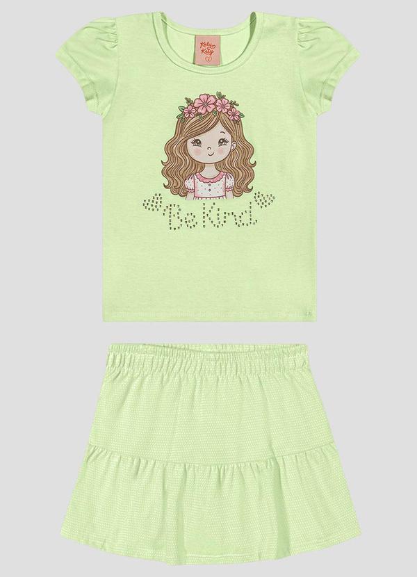 Conjunto Blusa em Cotton e Saia em Malha Verde