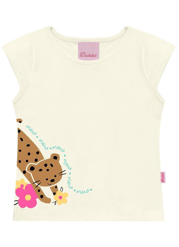 Conjunto Blusa Estampa Gatinho e Short Bege