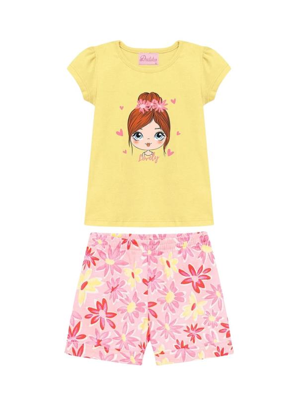 Conjunto Blusa Estampa Lovely e Short Amarelo