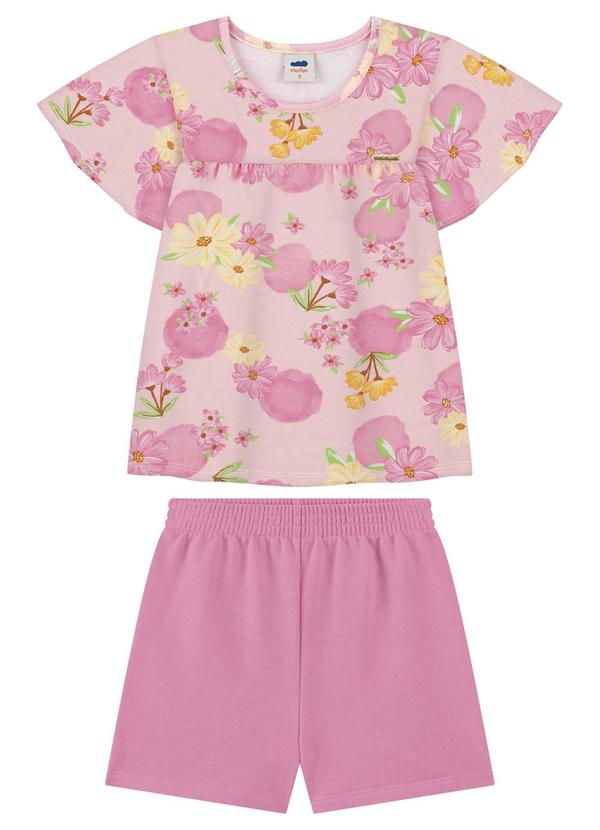 Conjunto Blusa Estampada e Shorts Menina Rosa