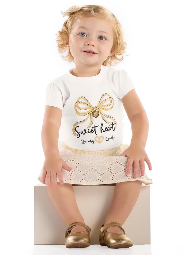 Vista 2 Conjunto Blusa Estampado Saia Laise Quimby Branco Quimby