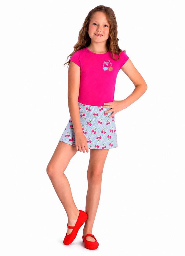 Conjunto Blusa Friends e Short Saia Cereja Rosa