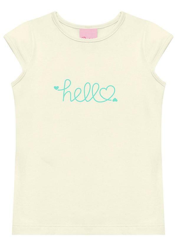 Conjunto Blusa Hello e Short com Laço Bege