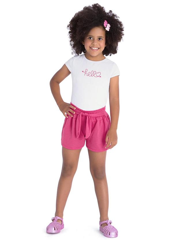 Conjunto Blusa Hello e Short com Laço Branco