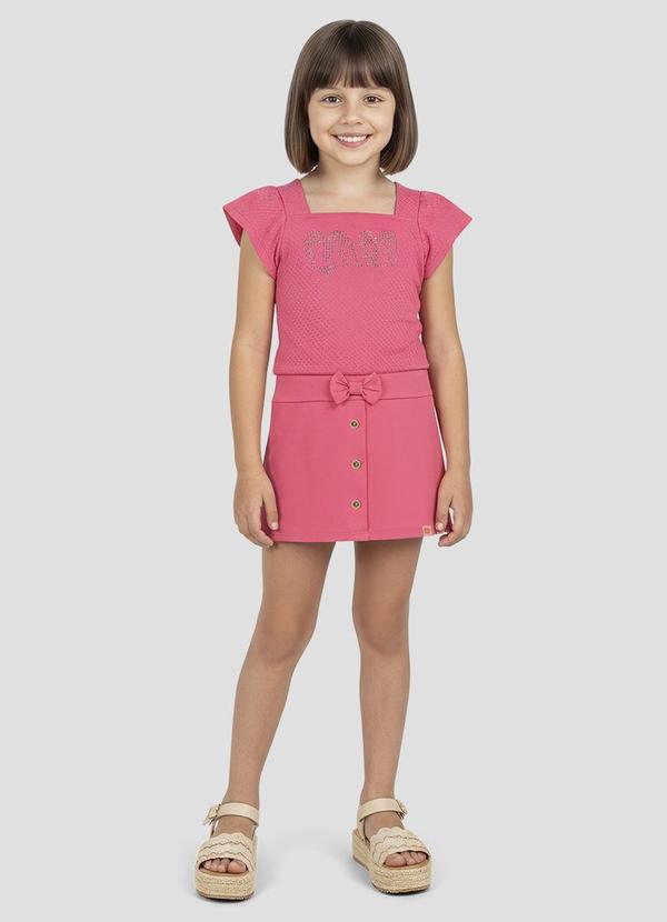 Conjunto Blusa Hive e Shorts-Saia Moletinho Rosa