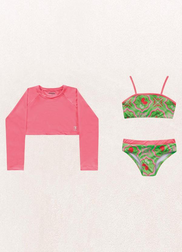 Vista 2 Conjunto Blusa M/Longa/Top/Calcinha Rosa Fakini Kids Fakini Kids