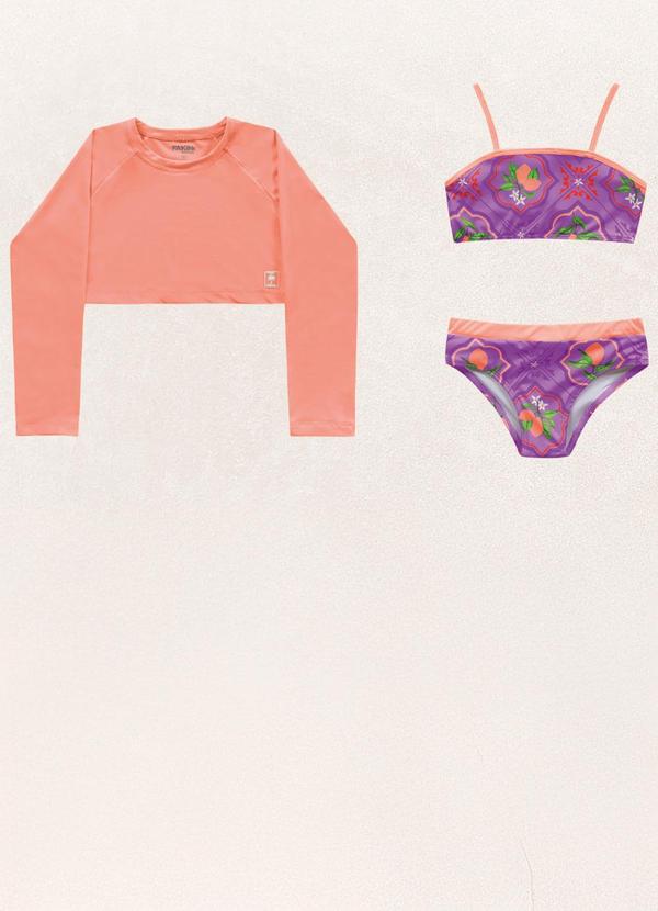 Vista 2 Conjunto Blusa M/Longa/Top/Calcinha Roxo Fakini Kids Fakini Kids