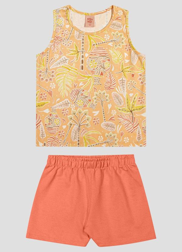 Conjunto Blusa Meia Malha e Shorts Amarelo