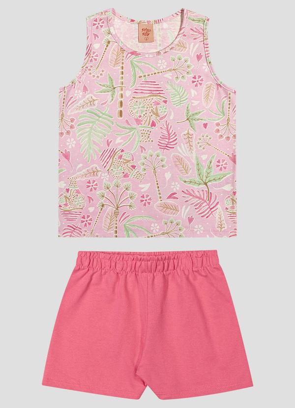 Conjunto Blusa Meia Malha e Shorts Rosa
