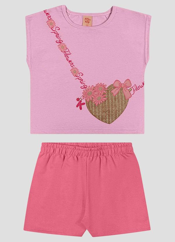 Conjunto Blusa Meia Malha e Shorts Rosa