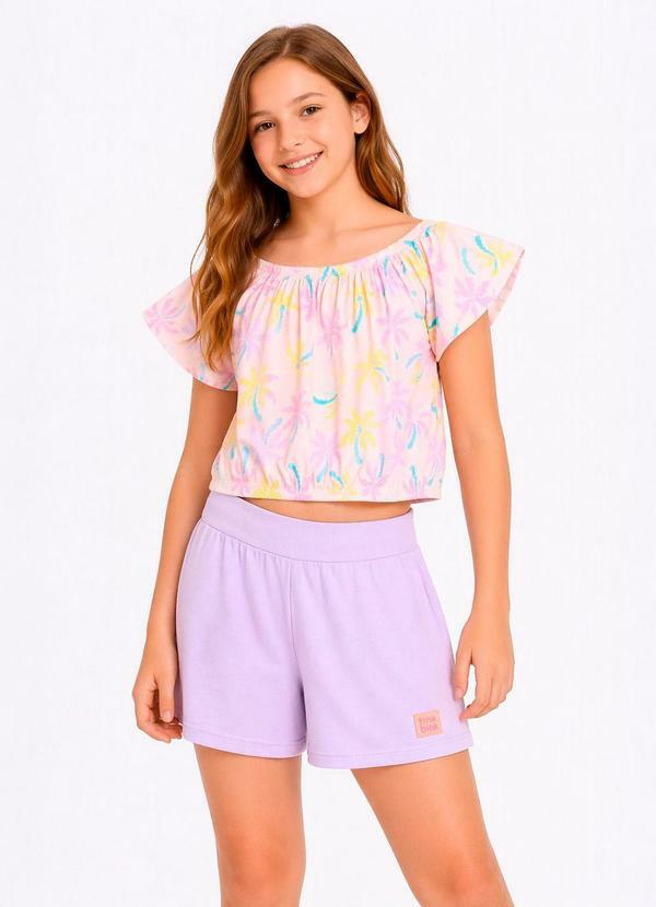 Conjunto Blusa Mm Shorts Moletinho Roxo