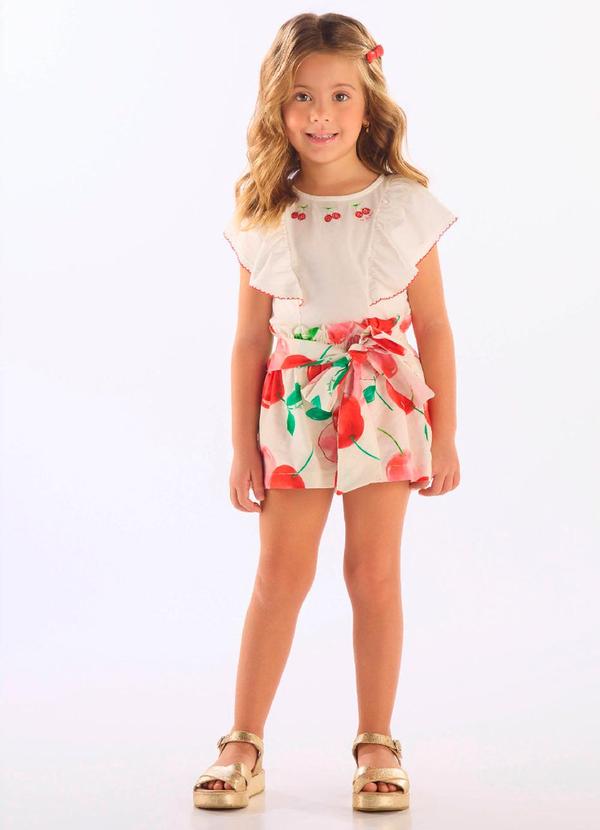 Conjunto Blusa Short Cereja Branco