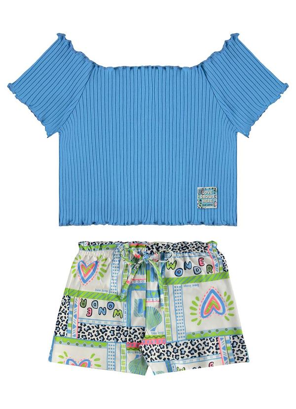 Conjunto Blusa Short Estampado Azul