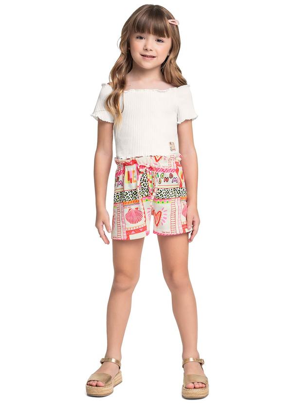 Conjunto Blusa Short Estampado Bege