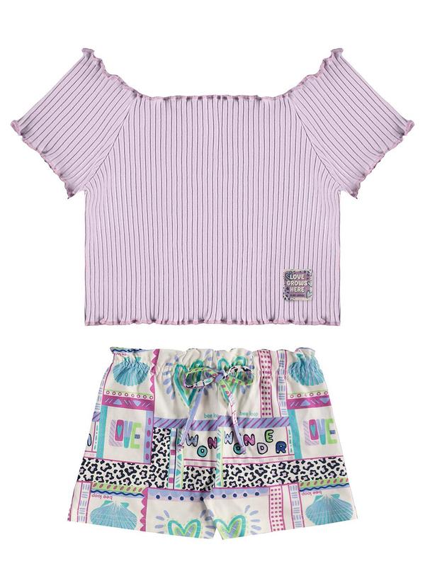 Conjunto Blusa Short Estampado Roxo