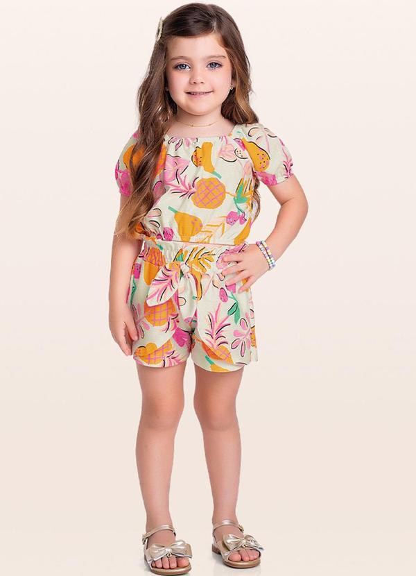 Vista 2 Conjunto Blusa/Short Laranja Fakini Kids Fakini Kids
