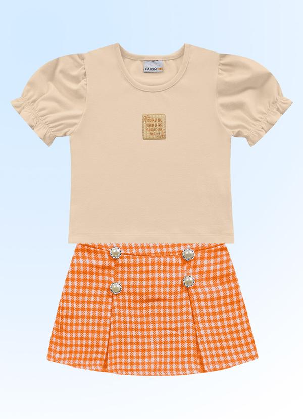 Vista 2 Conjunto Blusa/Short-Saia Laranja Fakini Kids Fakini Kids