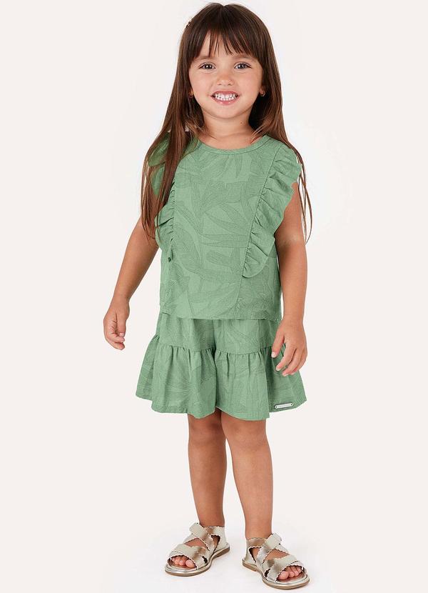 Conjunto Blusa & Shorts Folhagens Verde Menta