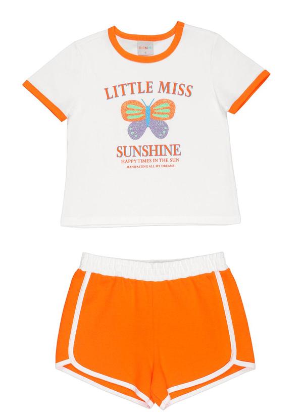 Vista 2 Conjunto Blusa Shorts Moletinho Laranja Tink Bink Tink Bink