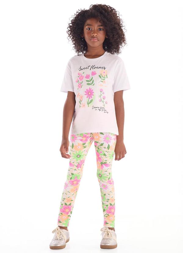 Vista 2 Conjunto Blusa Strass e Legging Quimby Branco Quimby