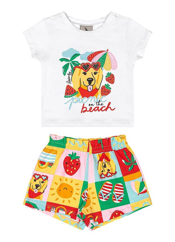 Conjunto Blusa Strass Short Branco