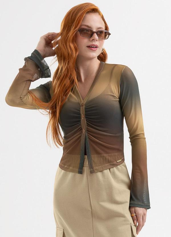 Conjunto Blusa Tule e Regata em Viscose Marrom