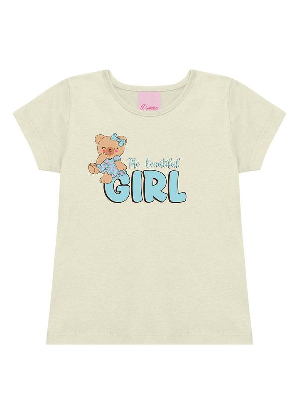 Conjunto Blusa Urso Girl e Short Folhas Bege