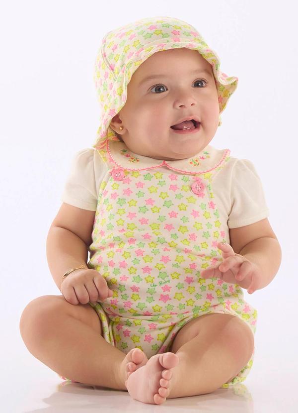 Vista 2 Conjunto Body e Jardineira Bebê Up Baby Branco Up Baby