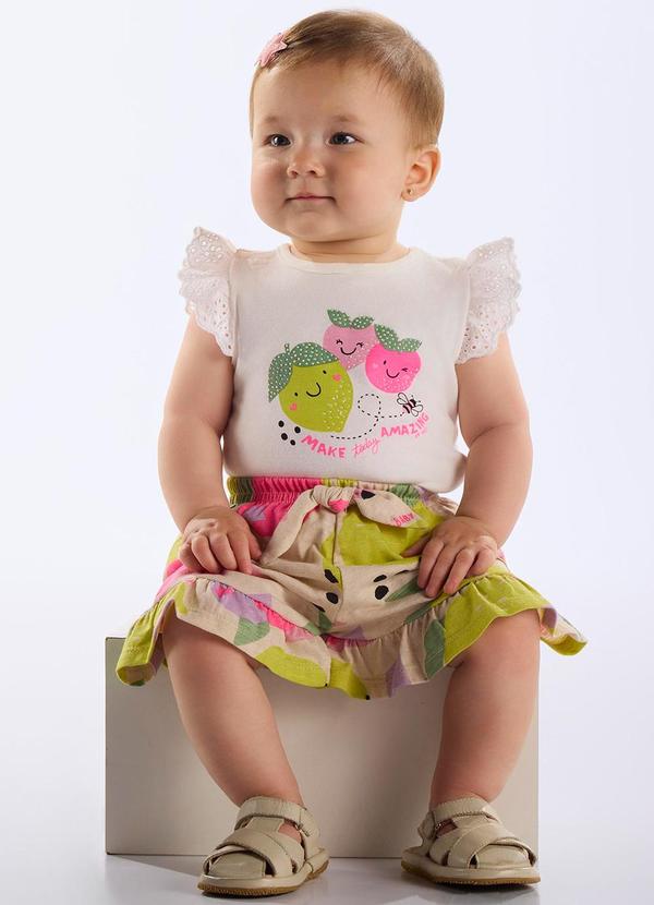 Conjunto Body e Short Bebê Menina Bege