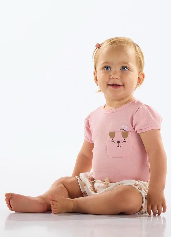 Conjunto Body e Short Bebê Rosa