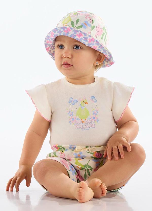 Conjunto Body e Short Floral Bebê Bege