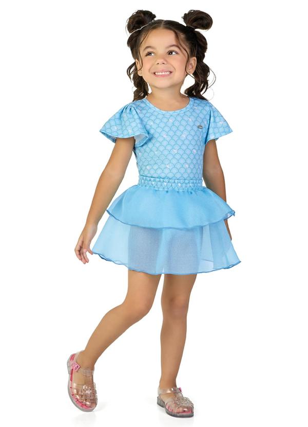 Conjunto Body Sereia e Saia em Paetê Azul