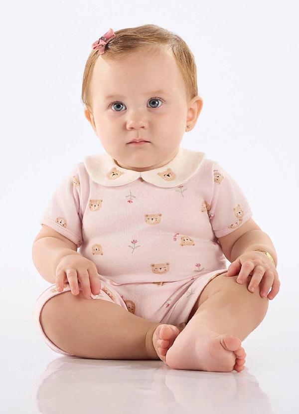 Conjunto Body Short Bebê Menina Rosa