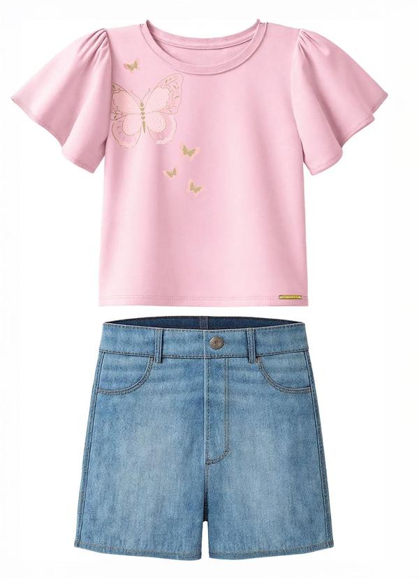 Conjunto Borboletas com Bordado Rosa Claro