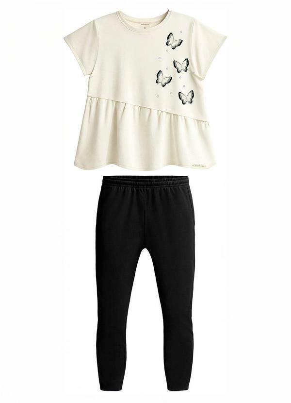 Conjunto Borboletas com Strass Off White