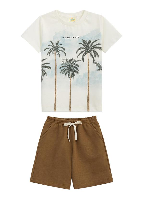 Conjunto Camiseta e Short em Moletinho Bege