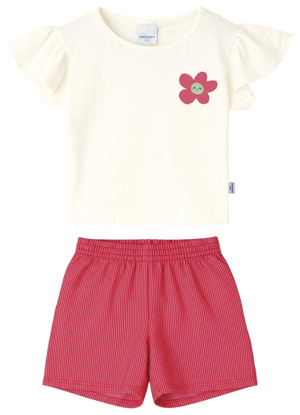 Conjunto Canelado Flor com Glitter Off White
