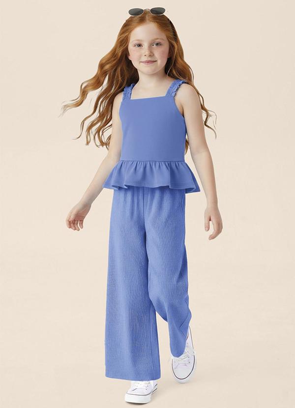 Conjunto Canelado Wide Leg Azul
