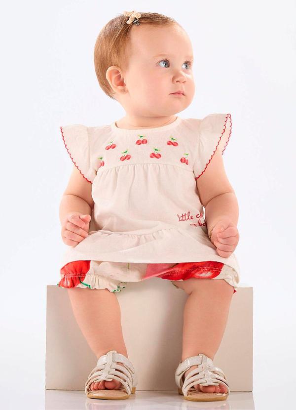 Conjunto Cereja Bata Calcinha Branco
