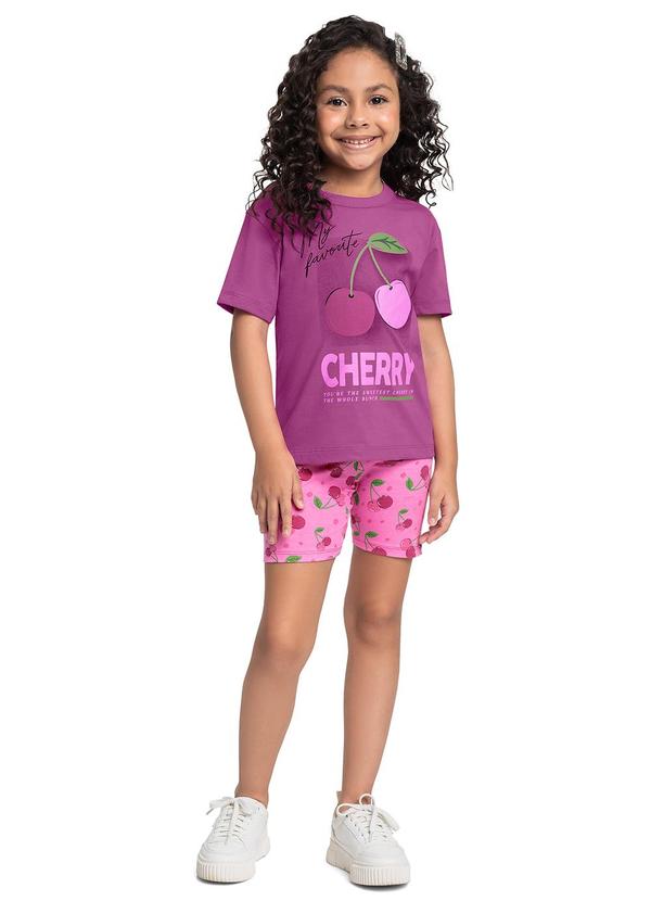 Conjunto Cerejinhas Blusa e Bermuda Roxo