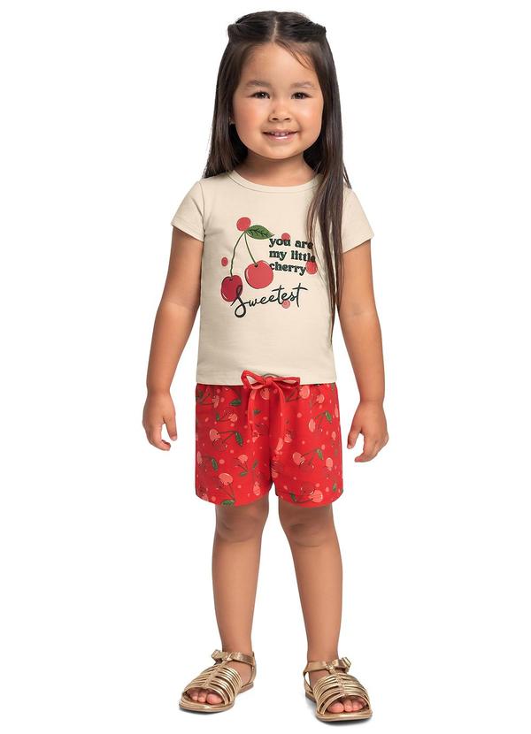 Conjunto Cerejinhas Blusa e Short Bege