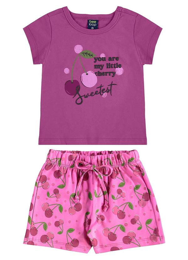Conjunto Cerejinhas Blusa e Short Roxo