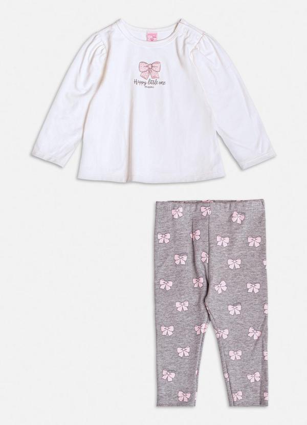 Conjunto Cinza de Laço e Strass Cinza