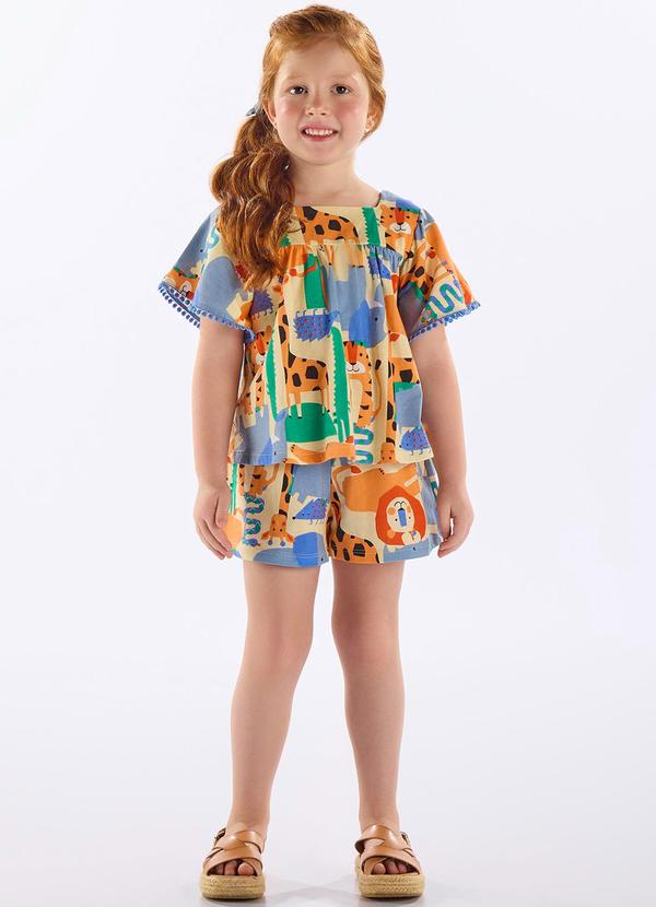 Vista 2 Conjunto com Bata e Short Infantil Bege Up Baby Up Baby