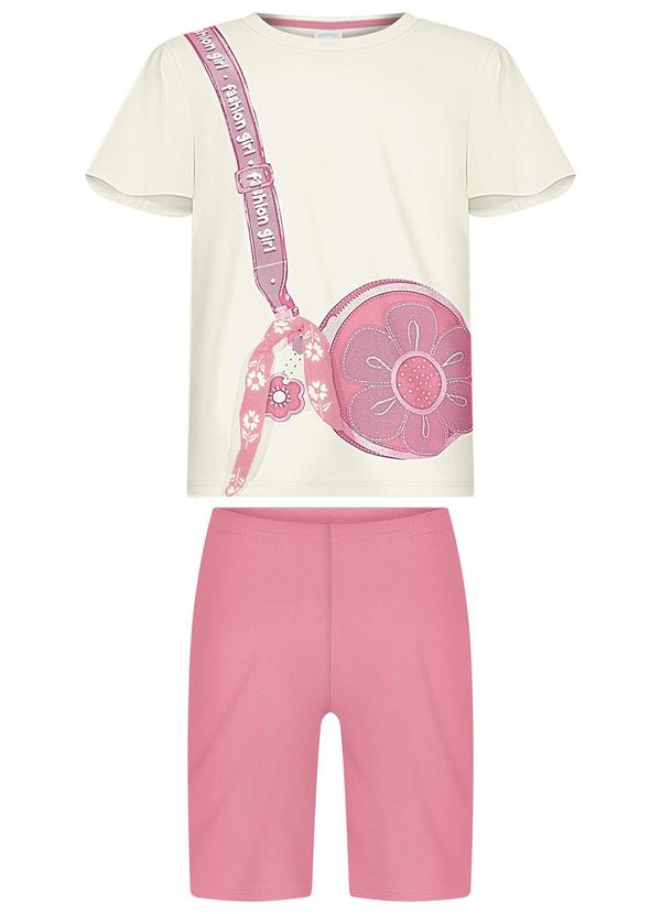 Conjunto com Bermuda e Blusa com Laço Rosa