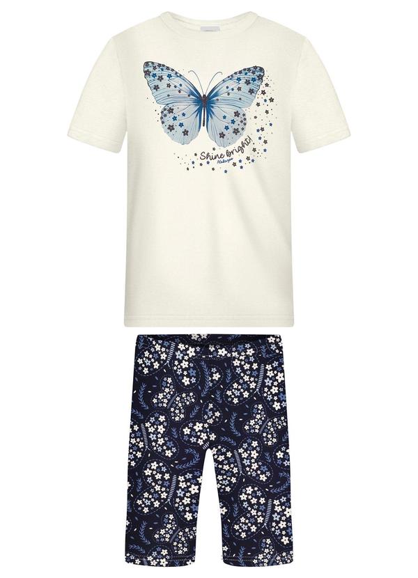 Vista 2 Conjunto com Bermuda Estampada e Blusa Azul Alakazoo Alakazoo